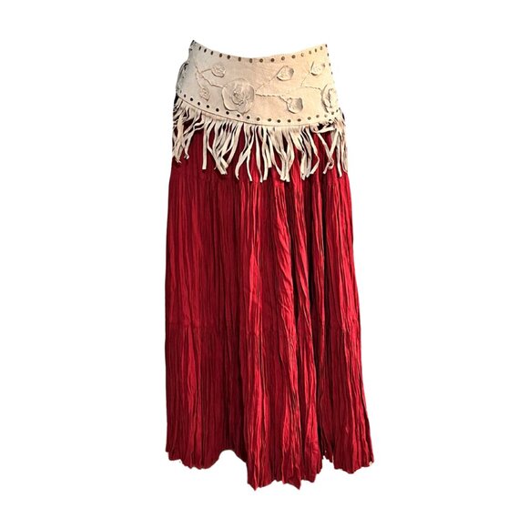 LEATHER FRINGE BELT with studs and flower design - Picture 1 of 2